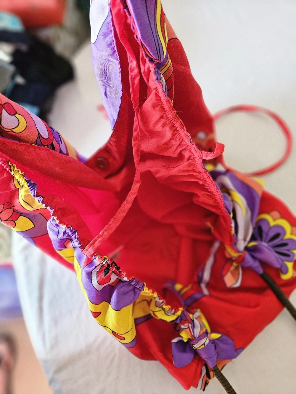 Women's Floral Red Scarf-Style Shoulder Bag